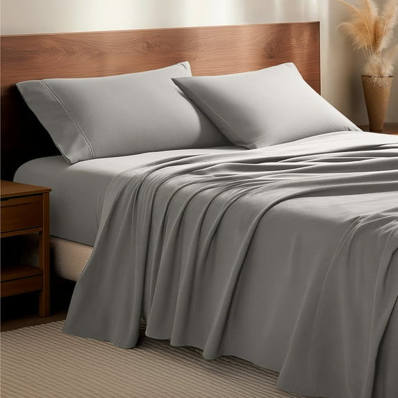 Bare Home Luxury 100% Cotton Flannel Queen Sheet Set, Deep Pocket, 4-Piece, Light Gray