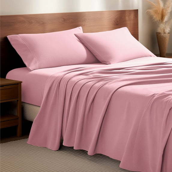 Bare Home Luxury 100% Cotton Flannel Queen Sheet Set, Deep Pocket, 4-Piece, Light Pink