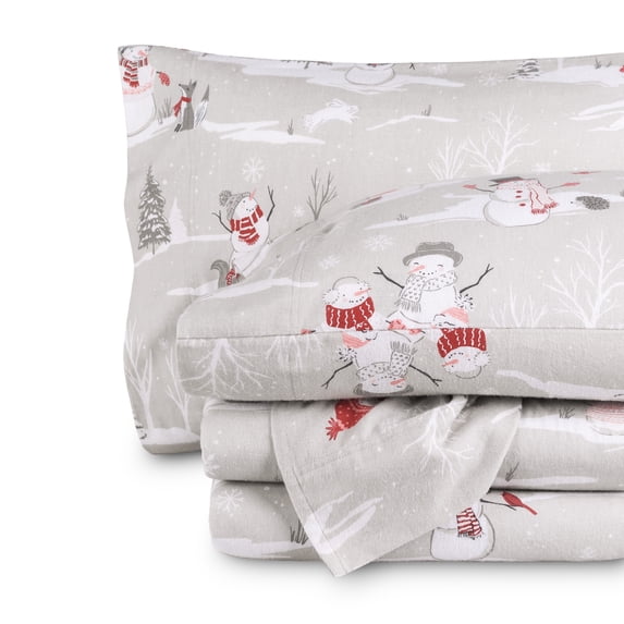 Bare Home Luxury 100% Cotton Flannel Queen Sheet Set, Deep Pocket, 4-Piece, Snowmen
