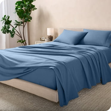 Bare Home Luxury 100% Cotton Flannel Split King Sheet Set, Deep Pocket, 5-Piece, Coronet Blue