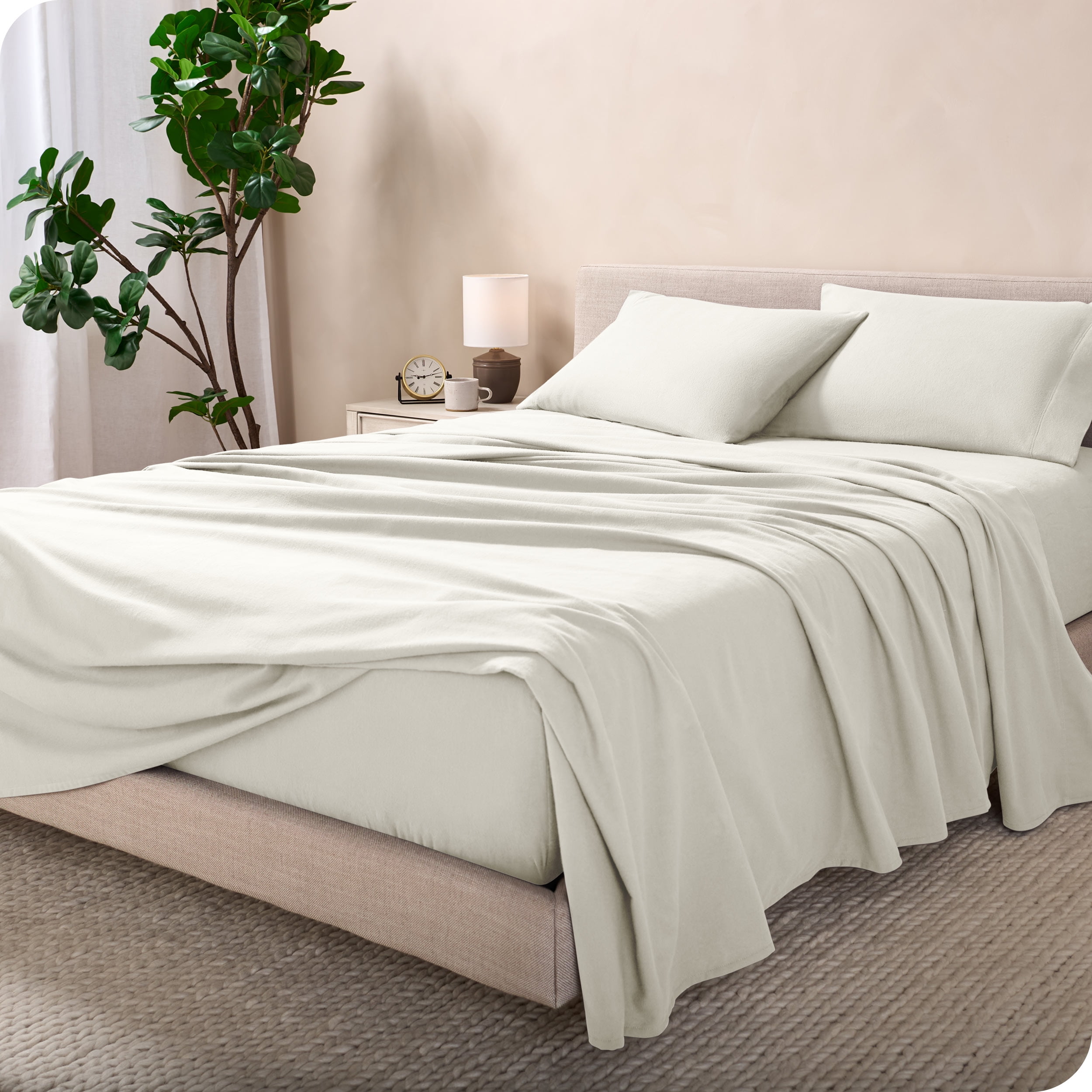 Cream Cotton Flannel Deep Pocket Split King Sheet Set