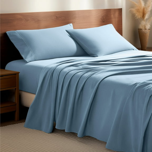 Bare Home Luxury 100% Cotton Flannel Split King Sheet Set, Deep Pocket, 5-Piece, Light Blue
