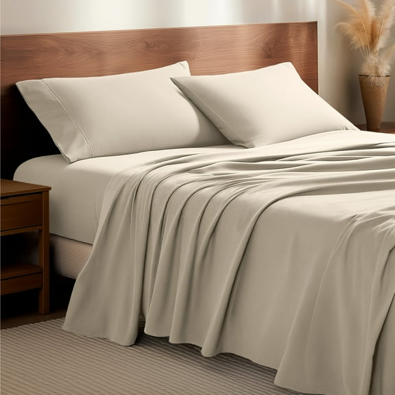 Bare Home Luxury 100% Cotton Flannel Split King Sheet Set, Deep Pocket, 5-Piece, Sand