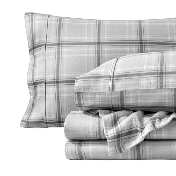 Bare Home Luxury 100% Cotton Flannel Split King Sheet Set, Deep Pocket, 5-Piece, Tartan Plaid