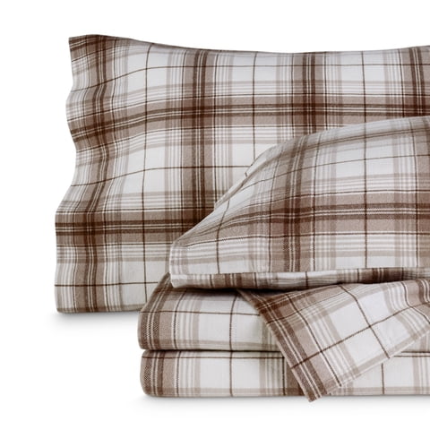 Bare Home Luxury 100% Cotton Flannel Twin Sheet Set, Deep Pocket, 3-Piece, Chesapeake Plaid - Neutral