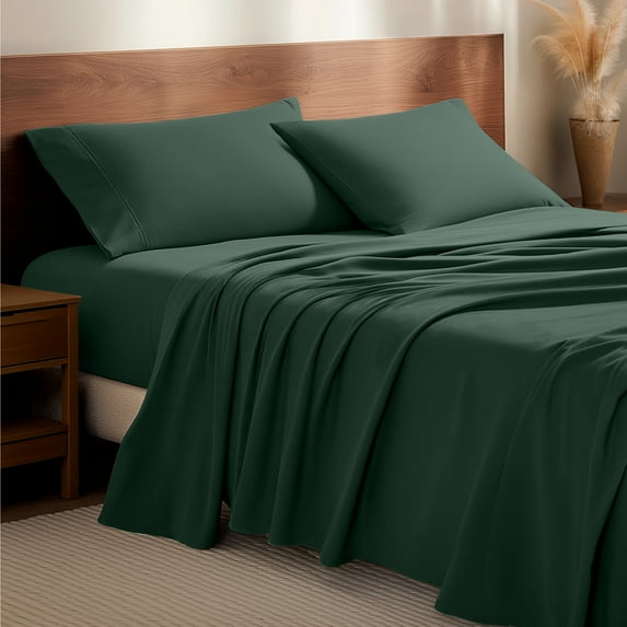 Bare Home Luxury 100% Cotton Flannel Twin Sheet Set, Deep Pocket, 3-Piece, Forest Green
