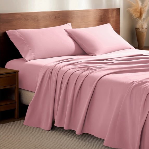 Bare Home Luxury 100% Cotton Flannel Twin Sheet Set, Deep Pocket, 3-Piece, Light Pink