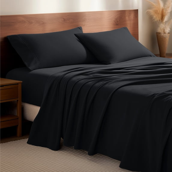 Bare Home Luxury 100% Cotton Flannel Twin-XL Sheet Set, Deep Pocket, 3-Piece, Black