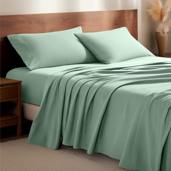 Bare Home Luxury 100% Cotton Flannel Twin-XL Sheet Set, Deep Pocket, 3-Piece, Mint
