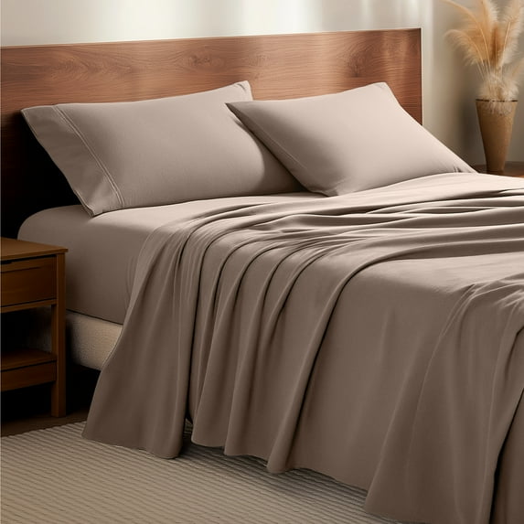 Bare Home Luxury 100% Cotton Flannel Twin-XL Sheet Set, Deep Pocket, 3-Piece, Taupe