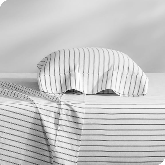 Bare Home Luxury 100% Cotton Flannel Twin-XL Sheet Set, Deep Pocket, 3-Piece, Ticking Stripe - White/Gray