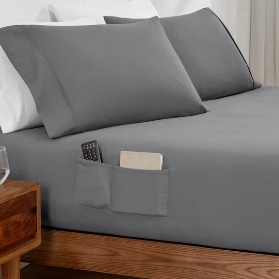 Bare Home Luxury 1800 Collection Fitted Sheet, Dual Side Pockets, Deep Pocket, Full, Gray