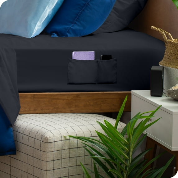 Bare Home Luxury 1800 Collection Fitted Sheet, Dual Side Pockets, Deep Pocket, Twin-XL, Black