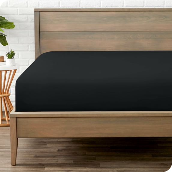 Bare Home Luxury 1800 Collection Fitted Sheet, Ultra-Soft, Deep Pocket, Full, Black