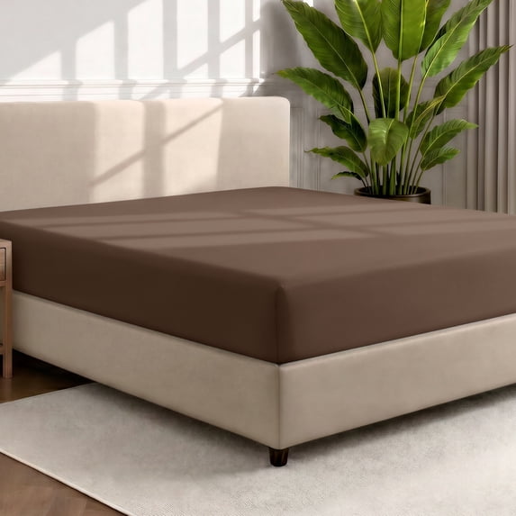 Bare Home Luxury 1800 Collection Fitted Sheet, Ultra-Soft, Deep Pocket, Full-XL, Cocoa