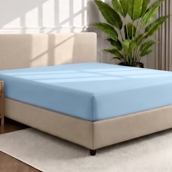 Bare Home Luxury 1800 Collection Fitted Sheet, Ultra-Soft, Deep Pocket, Full-XL, Light Blue