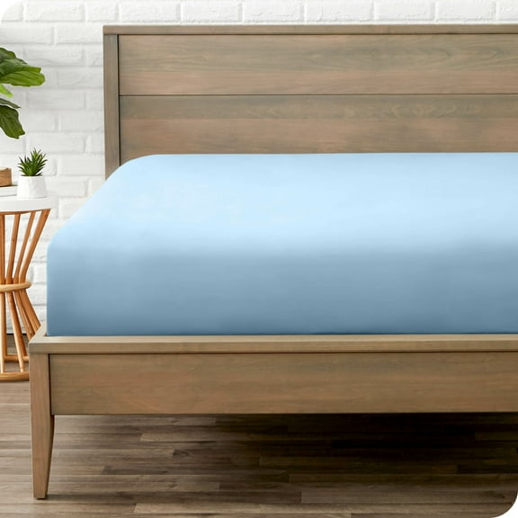 Bare Home Luxury 1800 Collection Fitted Sheet, Ultra-Soft, Deep Pocket, Full-XL, Light Blue