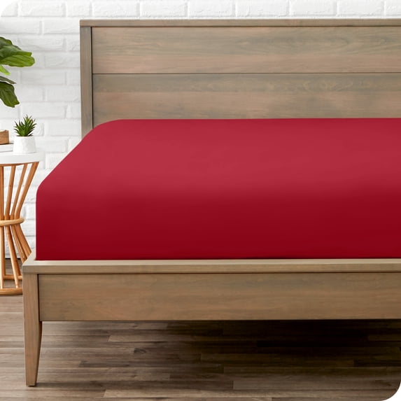 Bare Home Luxury 1800 Collection Fitted Sheet, Ultra-Soft, Deep Pocket, King, Red