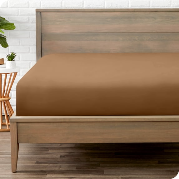 Bare Home Luxury 1800 Collection Fitted Sheet, Ultra-Soft, Deep Pocket, Queen, Caramel