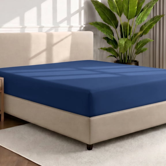 Bare Home Luxury 1800 Collection Fitted Sheet, Ultra-Soft, Deep Pocket, Queen, Dark Blue