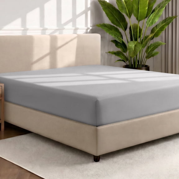 Bare Home Luxury 1800 Collection Fitted Sheet, Ultra-Soft, Deep Pocket, Queen, Light Gray