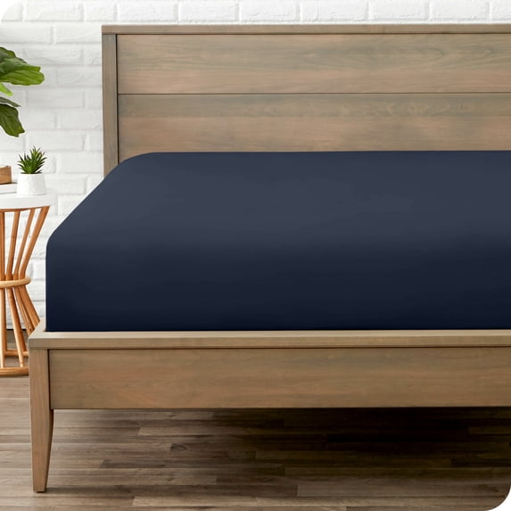 Bare Home Luxury 1800 Collection Fitted Sheet, Ultra-Soft, Deep Pocket, Queen, Midnight Blue