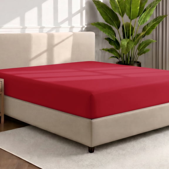 Bare Home Luxury 1800 Collection Fitted Sheet, Ultra-Soft, Deep Pocket, Queen, Red