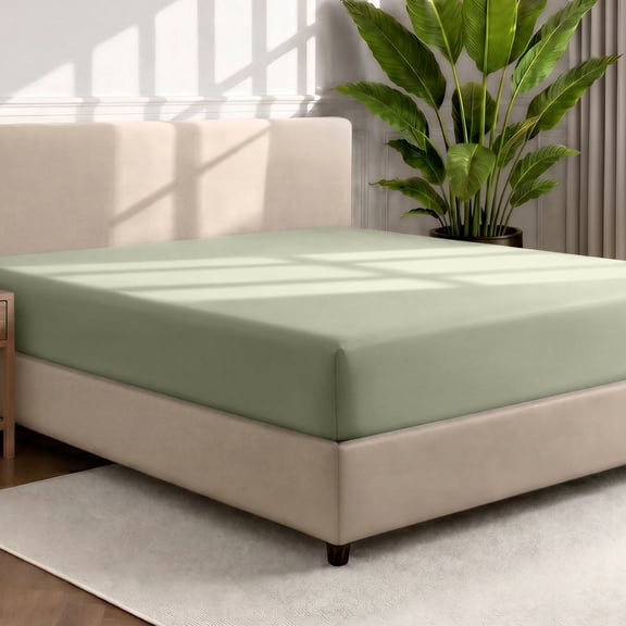 Bare Home Luxury 1800 Collection Fitted Sheet, Ultra-Soft, Deep Pocket, Queen, Sage