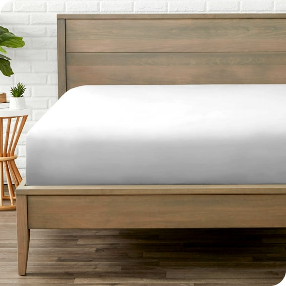 Bare Home Luxury 1800 Collection Fitted Sheet, Ultra-Soft, Deep Pocket, Short Queen, Cloud Gray