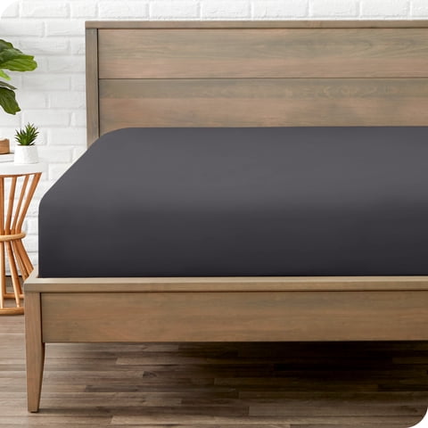 Bare Home Luxury 1800 Collection Fitted Sheet, Ultra-Soft, Deep Pocket, Short Queen, Forged Iron Gray