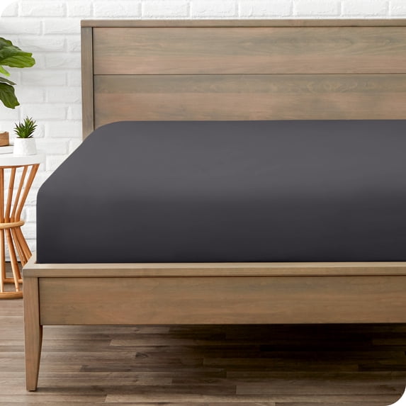 Bare Home Luxury 1800 Collection Fitted Sheet, Ultra-Soft, Deep Pocket, Short Queen, Forged Iron Gray