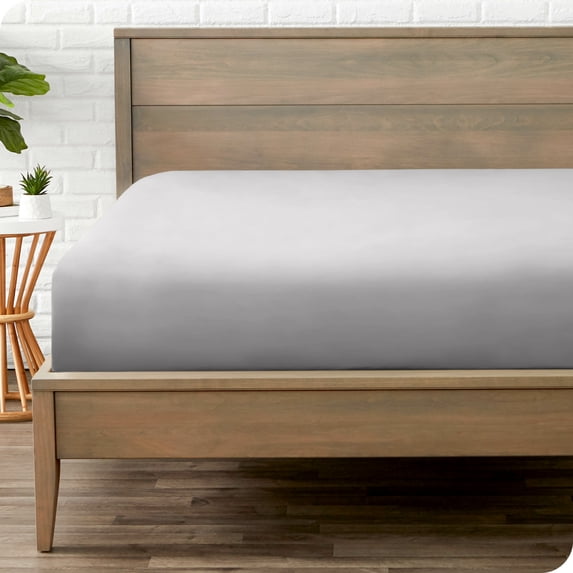 Bare Home Luxury 1800 Collection Fitted Sheet, Ultra-Soft, Deep Pocket, Short Queen, Light Gray