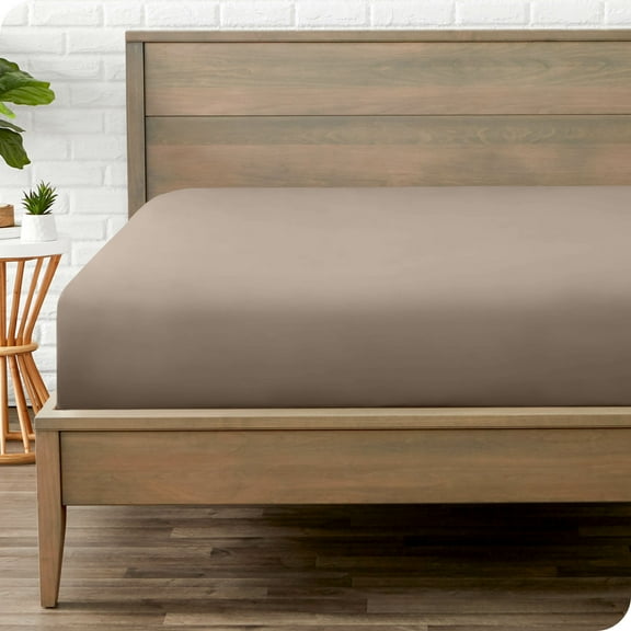 Bare Home Luxury 1800 Collection Fitted Sheet, Ultra-Soft, Deep Pocket, Short Queen, Taupe