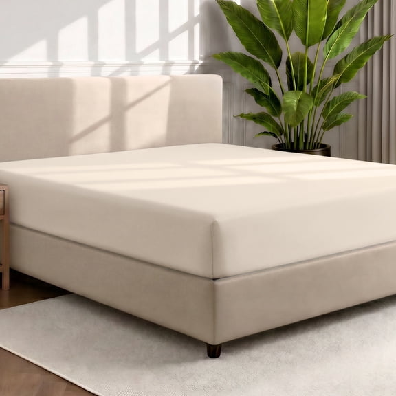 Bare Home Luxury 1800 Collection Fitted Sheet, Ultra-Soft, Deep Pocket, Split Head Flex King, Sand