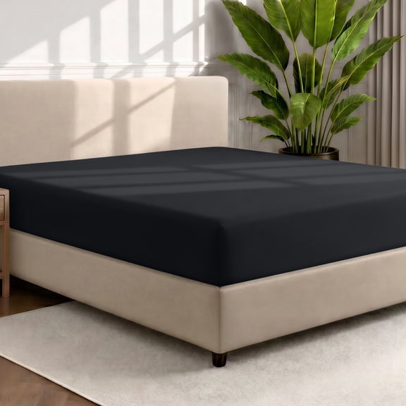Bare Home Luxury 1800 Collection Fitted Sheet, Ultra-Soft, Deep Pocket, Twin, Black