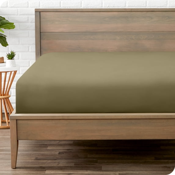 Bare Home Luxury 1800 Collection Fitted Sheet, Ultra-Soft, Deep Pocket, Twin, Olive
