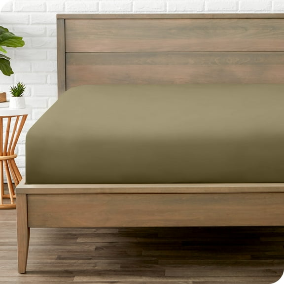 Bare Home Luxury 1800 Collection Fitted Sheet, Ultra-Soft, Deep Pocket, Twin, Olive
