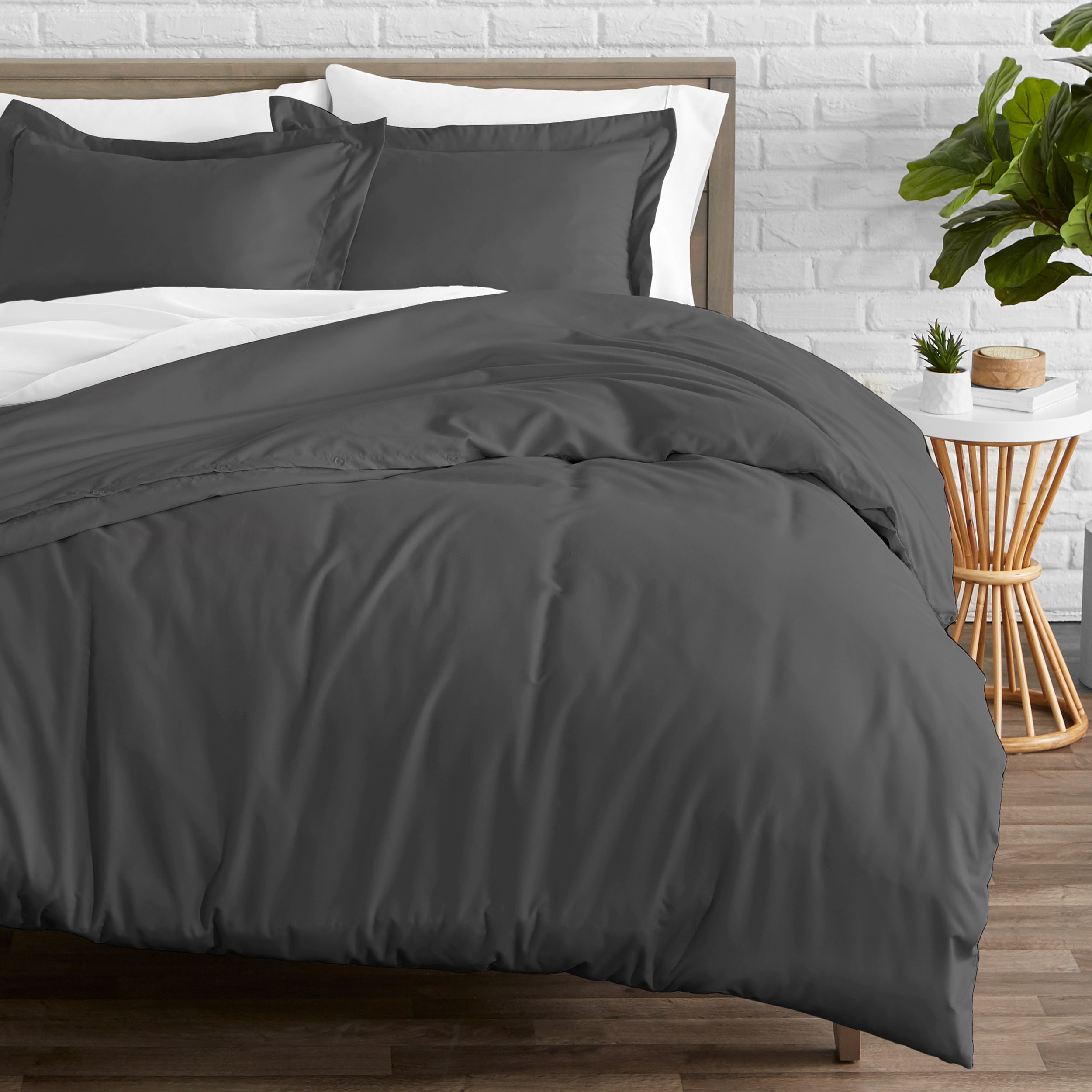 Bare Home Luxury 4 Piece Duvet Insert + Duvet Cover Set - Premium 1800 Ultra-Soft Brushed Microfiber - Hypoallergenic, Easy Care, Wrinkle Resistant (Full/Queen, Grey)
