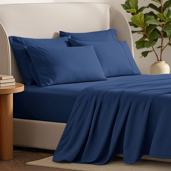 Bare Home Luxury Bed Sheet Set - Premium 1800 Collection - 4 Piece - Twin, Dark Blue