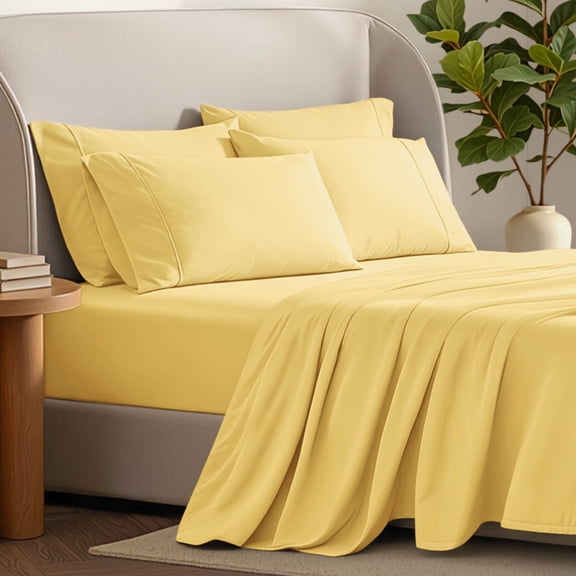 Bare Home Luxury Bed Sheet Set - Premium 1800 Collection - 4 Piece - Twin-XL, Lemon Drop