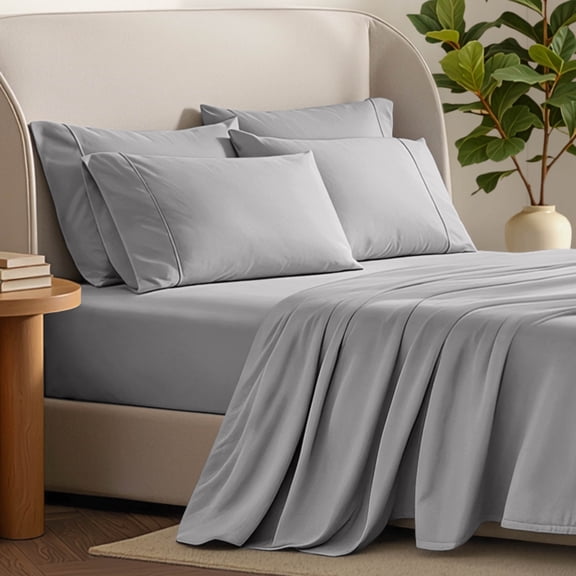Bare Home Luxury Bed Sheet Set - Premium 1800 Collection - 4 Piece - Twin-XL, Light Gray
