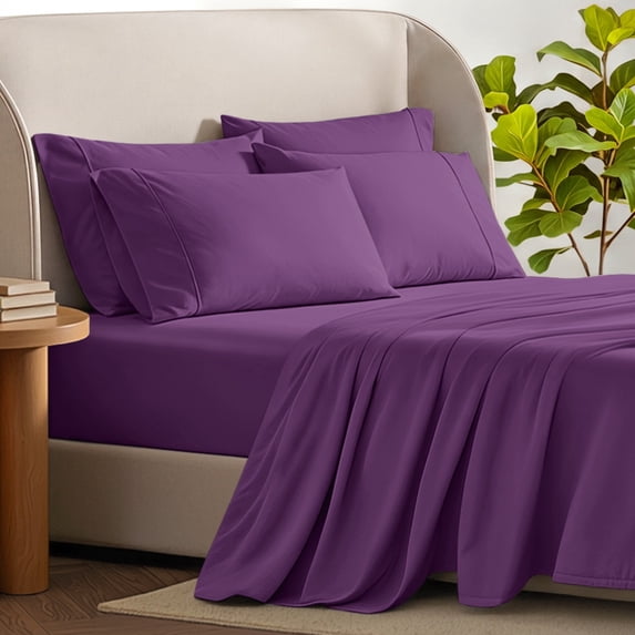 Bare Home Luxury Bed Sheet Set - Premium 1800 Collection - 4 Piece - Twin-XL, Plum