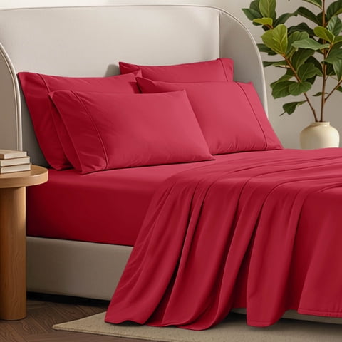 Bare Home Luxury Bed Sheet Set - Premium 1800 Collection - 4 Piece - Twin-XL, Red