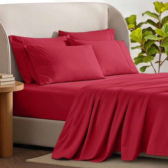 Bare Home Luxury Bed Sheet Set - Premium 1800 Collection - 6 Piece - California King, Red