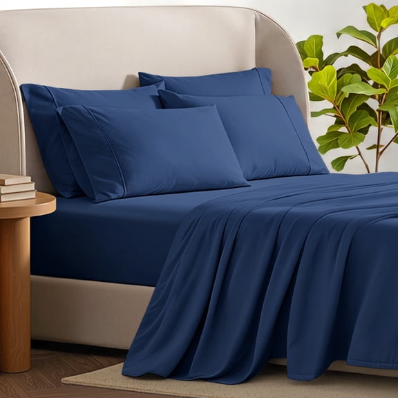 Bare Home Luxury Bed Sheet Set - Premium 1800 Collection - 6 Piece - Full, Dark Blue