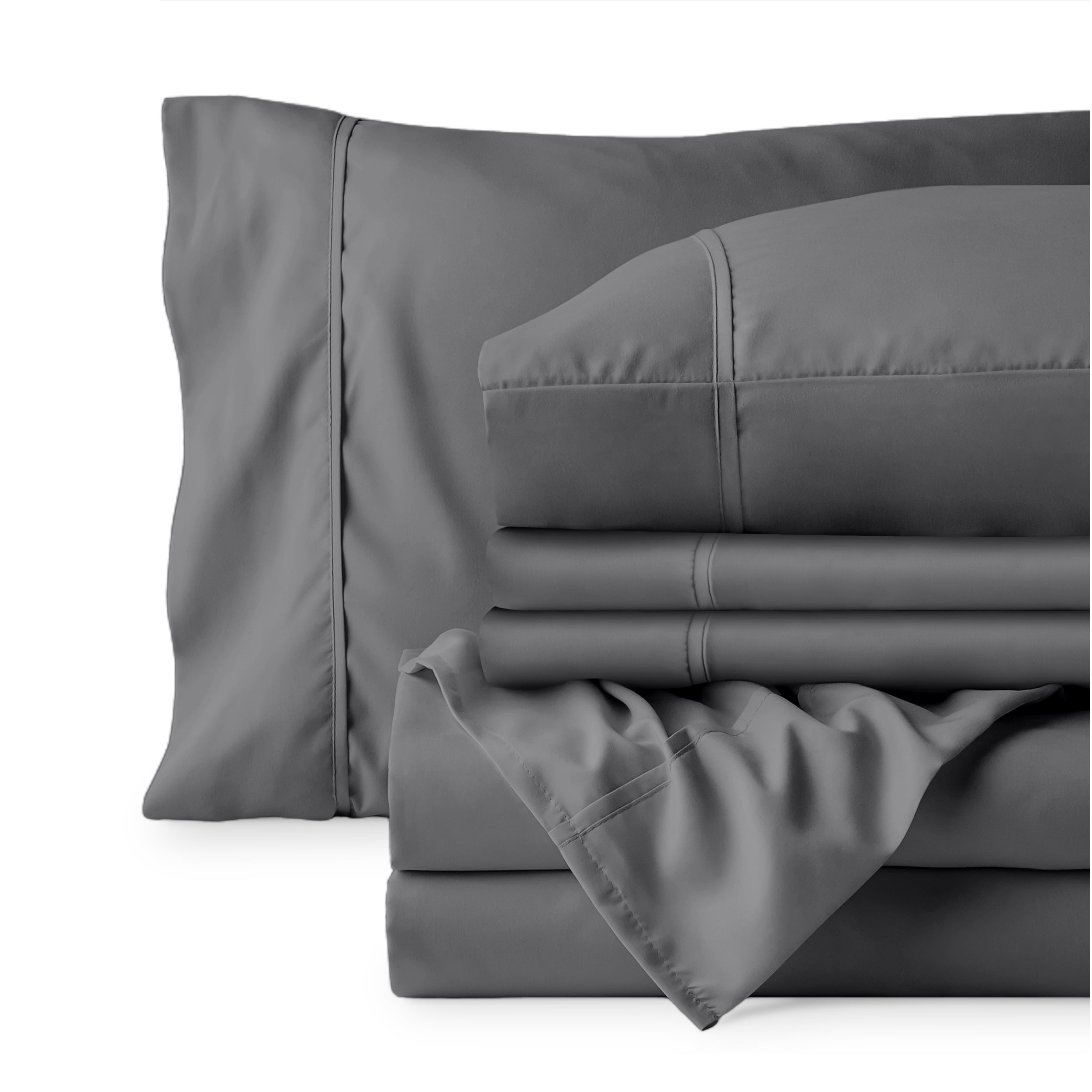 Full Gray 6-Piece Microfiber Sheet Set with Extra Pillowcases
