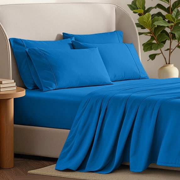 Bare Home Luxury Bed Sheet Set - Premium 1800 Collection - 6 Piece - Full, Medium Blue