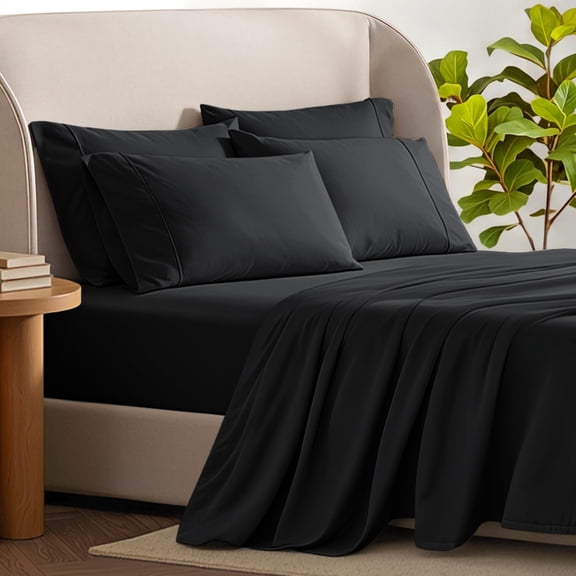 Bare Home Luxury Bed Sheet Set - Premium 1800 Collection - 6 Piece - Full-XL, Black