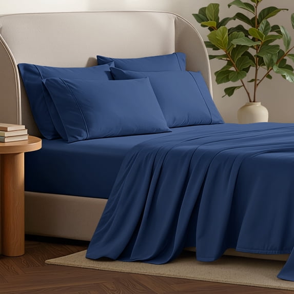 Bare Home Luxury Bed Sheet Set - Premium 1800 Collection - 6 Piece - Full-XL, Dark Blue
