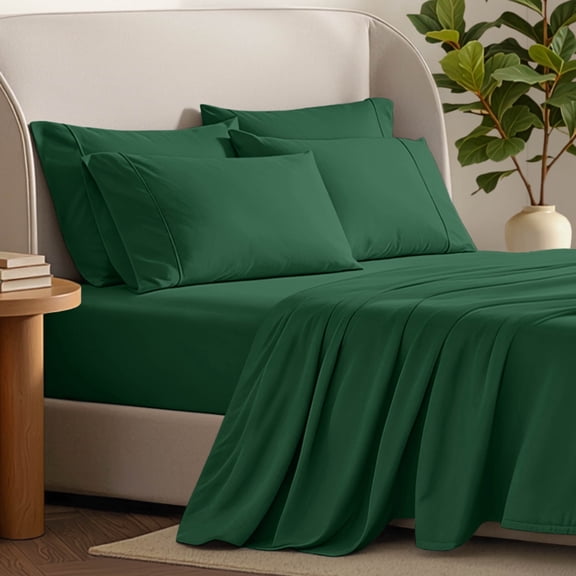 Bare Home Luxury Bed Sheet Set - Premium 1800 Collection - 6 Piece - Full-XL, Forest Green